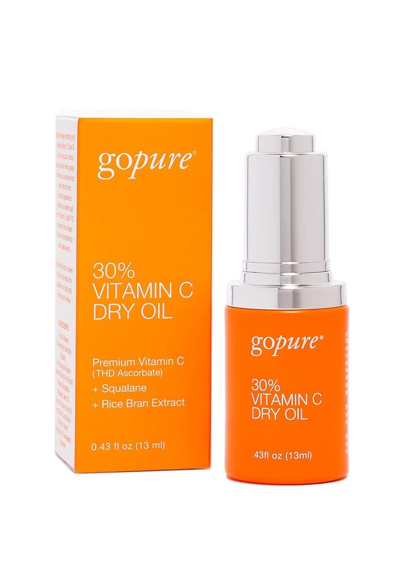 goPure 30% Vitamin C Dry Oil - Dark Spot Reducer with Anti-Aging Vitamin C Oil to Improve Fine Lines & Wrinkles with Moisturizing Squalane for Glowing & Youthful-Looking Skin - 0.43 fl oz