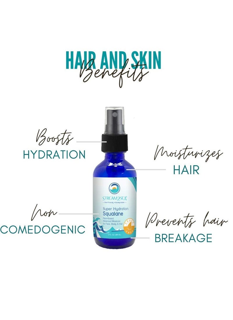 STREAM 2 SEA Squalane Olive Based, Reef Safe Certified Shark Free Plant Based Vitamin E Infused Face Moisturizer and Boosts Collagen Production, Biodegradable Skin and Hair Care, 2 Fl Oz
