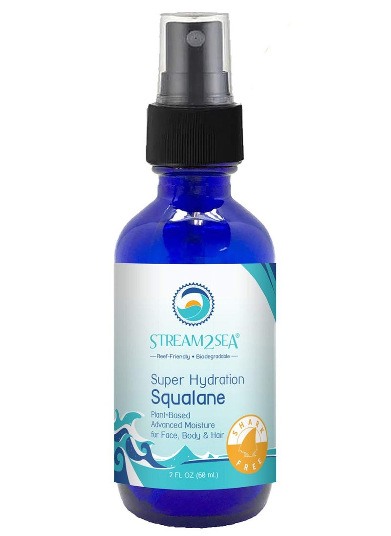 STREAM 2 SEA Squalane Olive Based, Reef Safe Certified Shark Free Plant Based Vitamin E Infused Face Moisturizer and Boosts Collagen Production, Biodegradable Skin and Hair Care, 2 Fl Oz