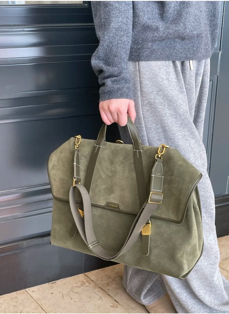 Mountain Walk Series Large Travel Briefcase Vintage Suede Crossbody Backpack (Large Size)