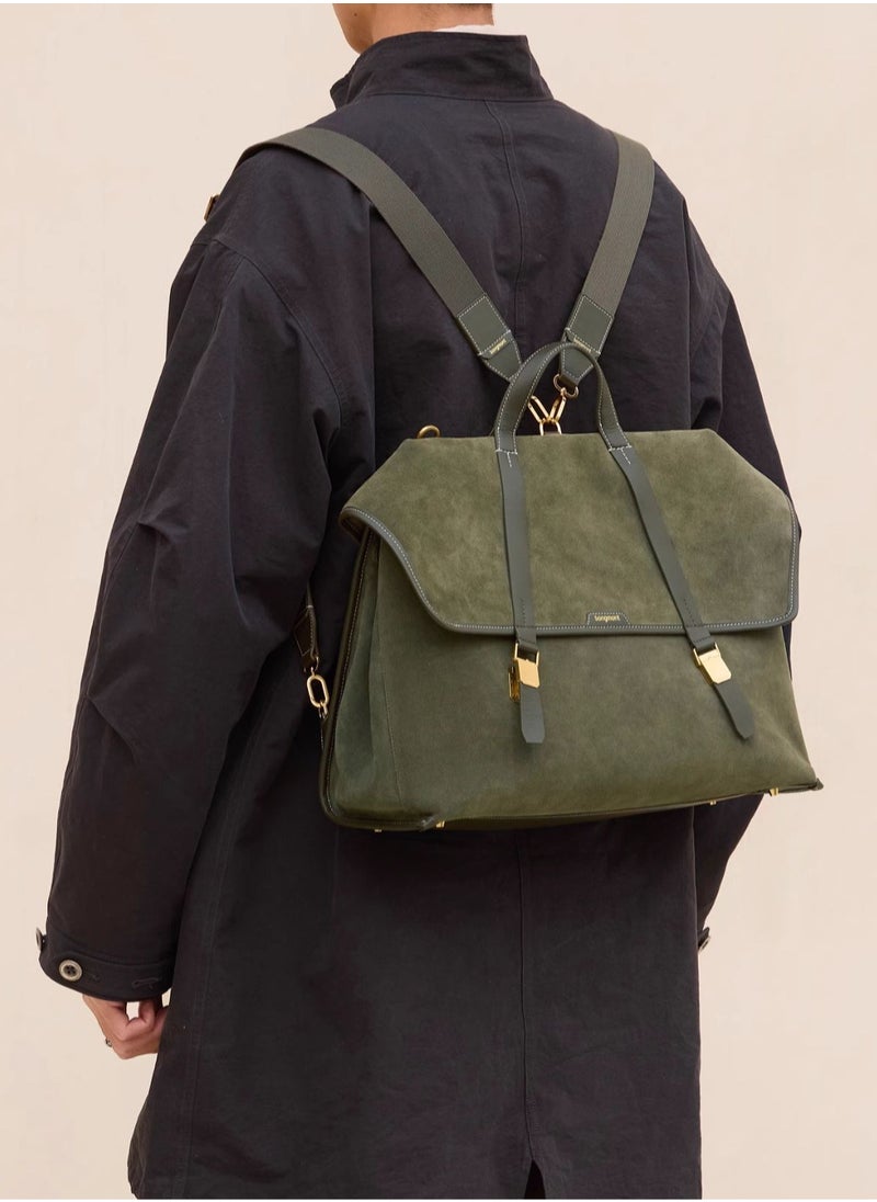 Mountain Walk Series Large Travel Briefcase Vintage Suede Crossbody Backpack (Large Size)