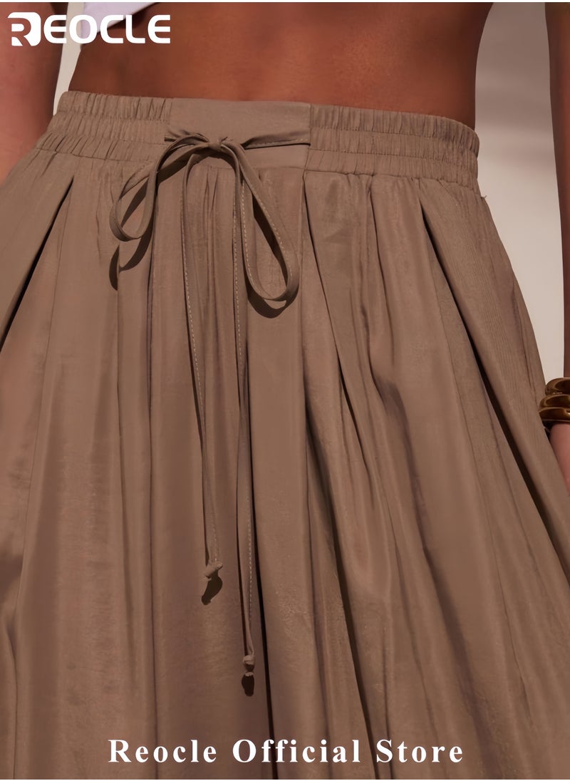 Wide Leg Pants for Women High Waisted Drawsting Casual Loose Work Pants Business Palazzo Trousers with Pockets