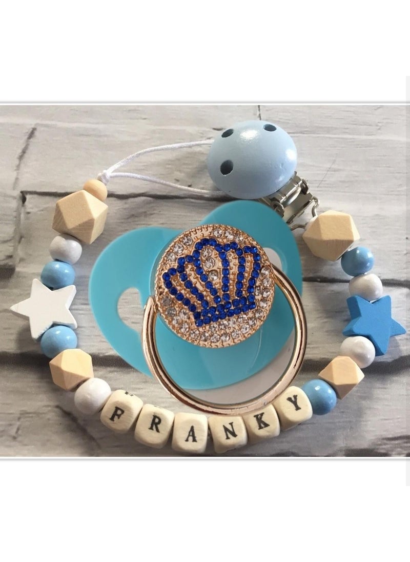 Named Baby Pacifier Chain and Stone Baby Silicone Pacifier Set (0-6 Months) - SAHI_1411