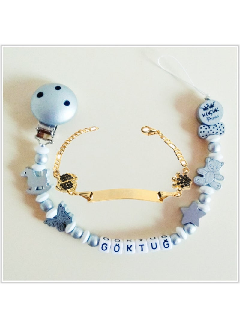 Named Baby Pacifier Chain and Named Baby Tag Set BEZYI1089