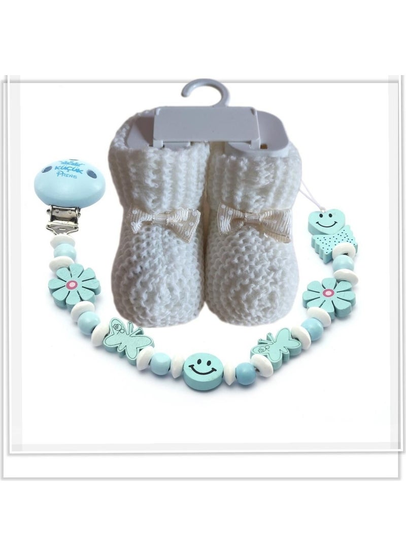 Anonymous Baby Pacifier Chain and White Color Booties Set - SAHI_0575