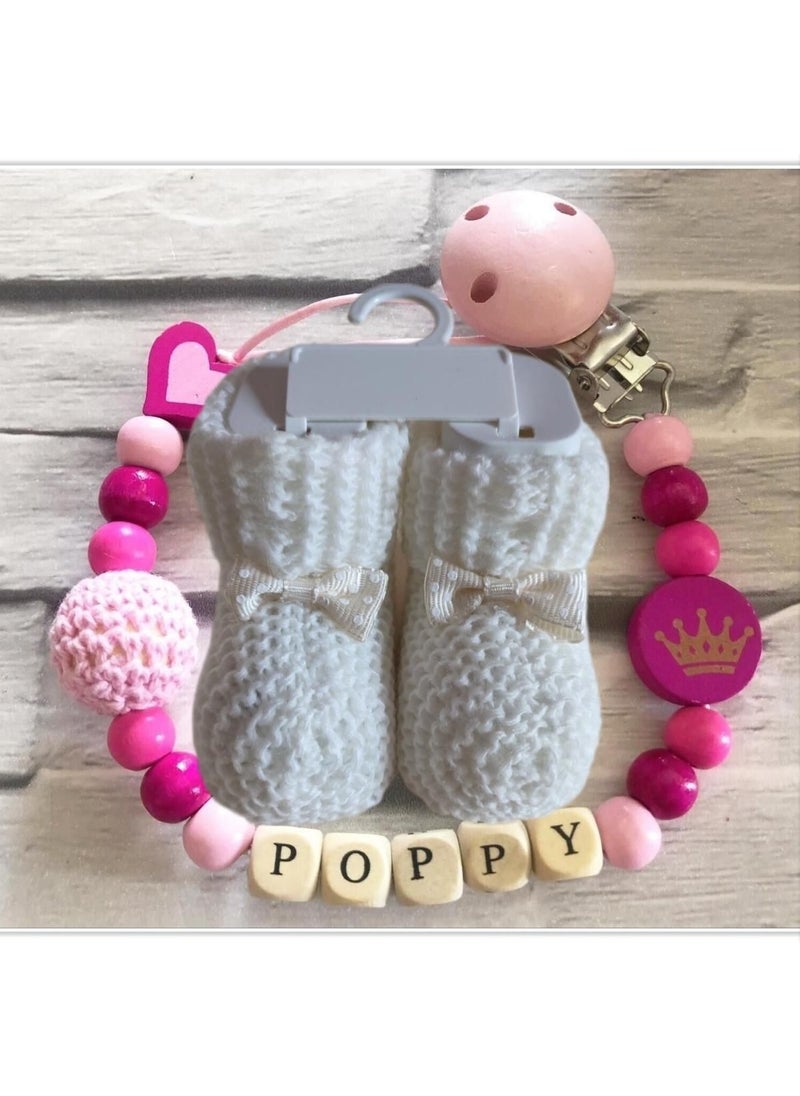 Named Baby Pacifier Chain and White Color Booties Set - SAHI_0484