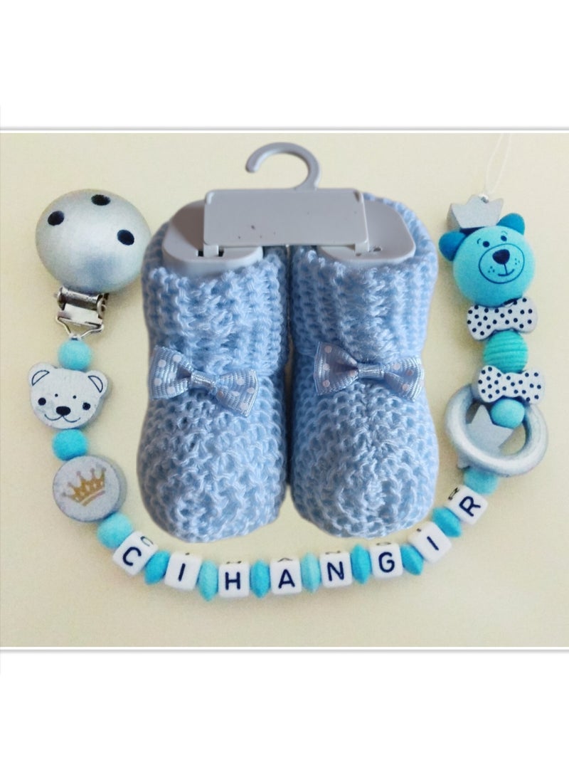 Named Baby Pacifier Chain and Booties Set BEZYI978