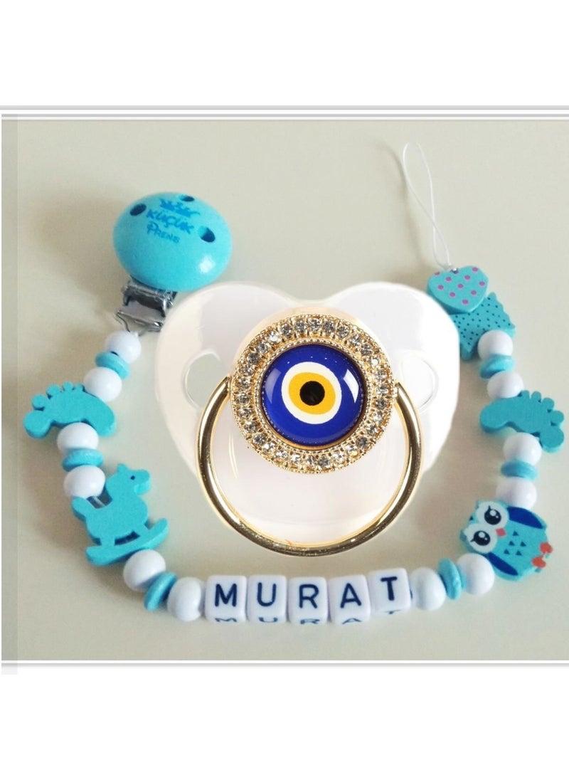 Named Baby Pacifier Chain and Stone Baby Silicone Pacifier Set (0-6 Months) - SAHI_1320