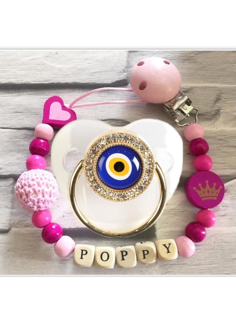 Named Baby Pacifier Chain and Stone Baby Silicone Pacifier Set (0-6 Months) - SAHI_1245