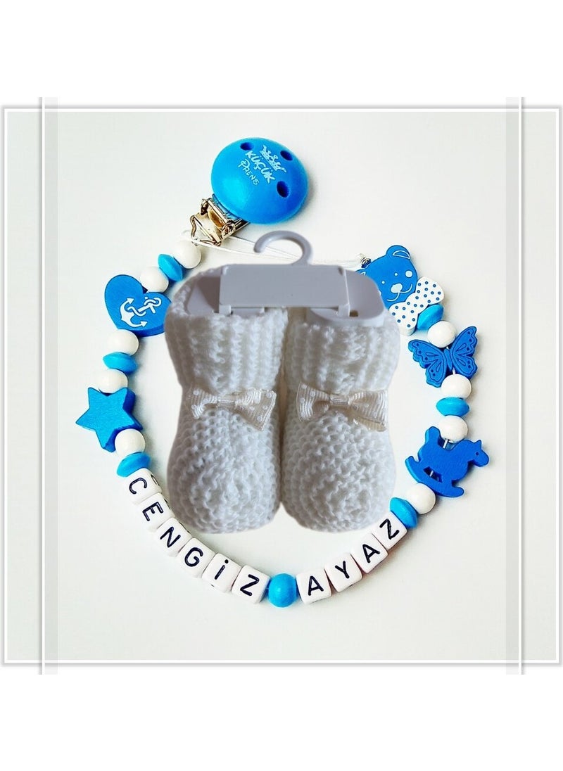 Named Baby Pacifier Chain and White Booties Set BEZYI932