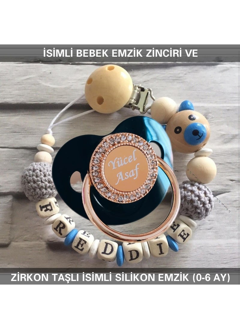 Named Pacifier Chain and Named Silicone Pacifier (0-6 Months) BEZYI462