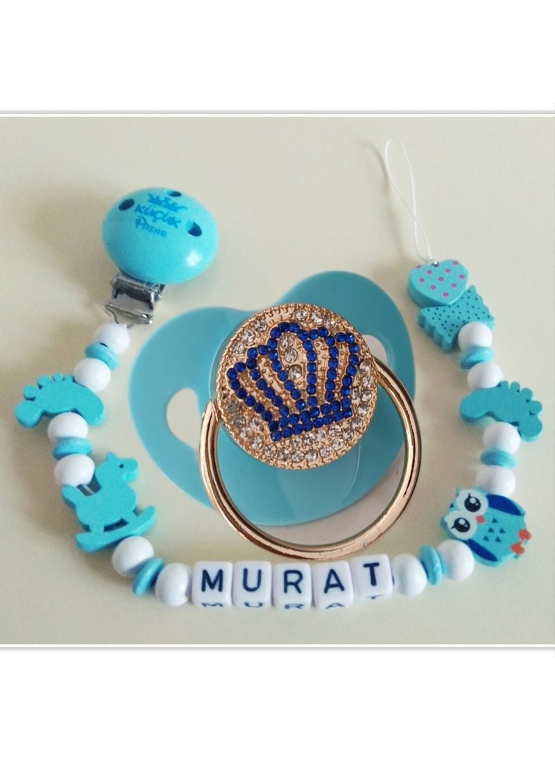 Named Baby Pacifier Chain and Stone Baby Silicone Pacifier Set (0-6 Months) - SAHI_1440