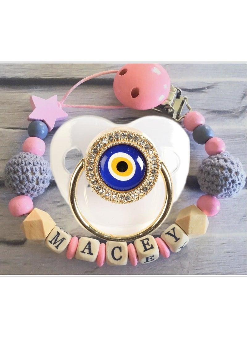 Named Baby Pacifier Chain and Stone Baby Silicone Pacifier Set (0-6 Months) - SAHI_1395