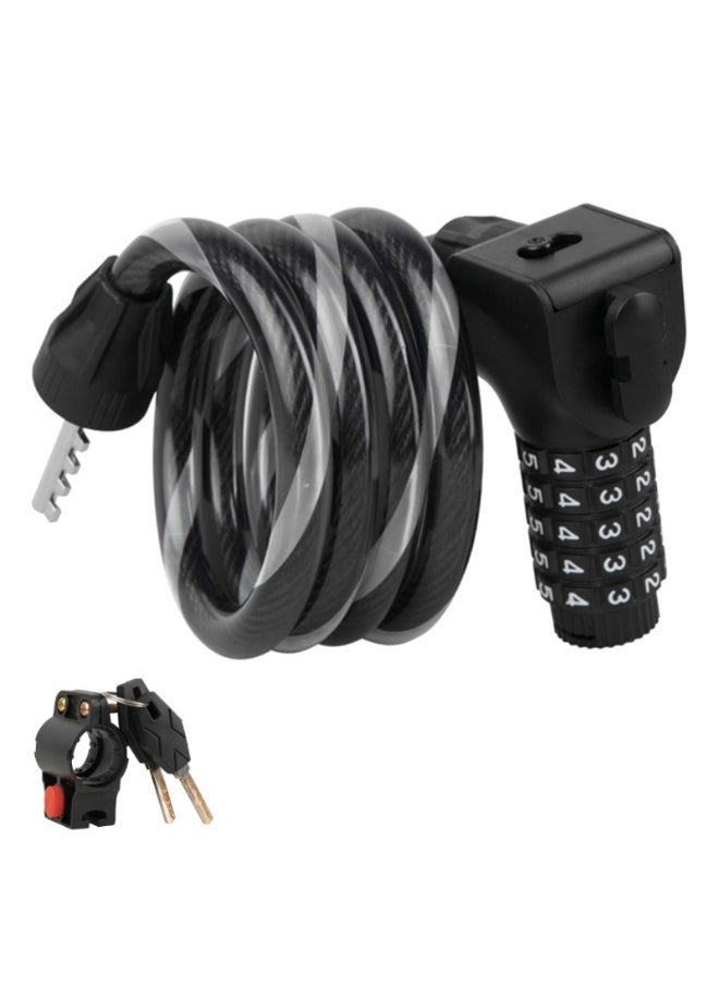 5-Digit Combination Bike Lock - Steel Cable Lock with Reflective Strip for Mountain and Road Bikes