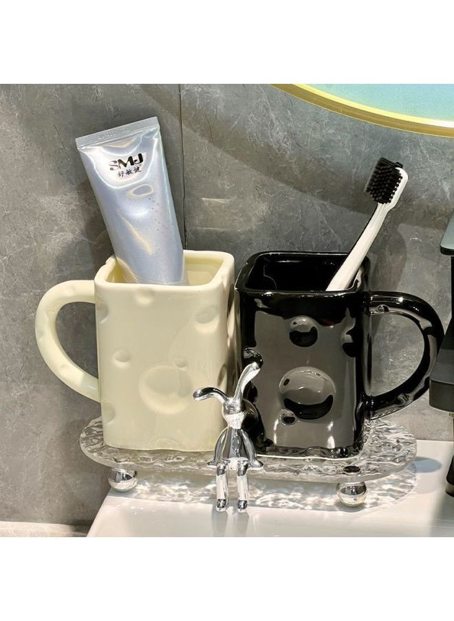 Creative Couple Toothbrushing Set Cheese Design Bathroom Dental Cups High Aesthetic Value Luxury Tooth Goblets Ceramic Mugs-Color:Ceramic Cheese Cup-Milk White-Capacity:Standard