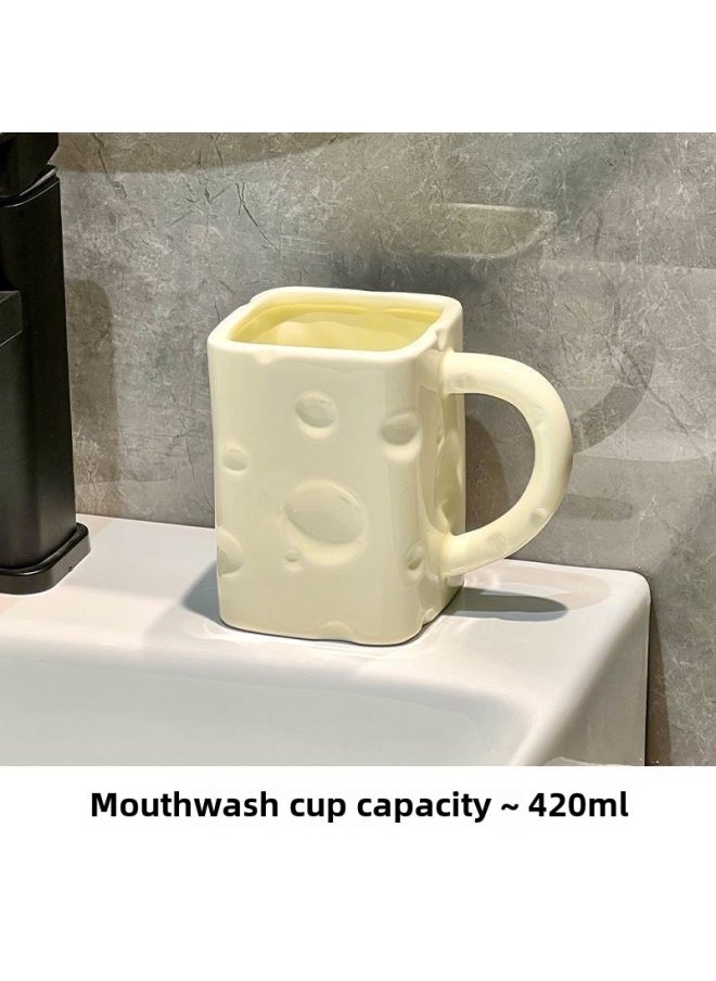 Creative Couple Toothbrushing Set Cheese Design Bathroom Dental Cups High Aesthetic Value Luxury Tooth Goblets Ceramic Mugs-Color:Ceramic Cheese Cup-Milk White-Capacity:Standard