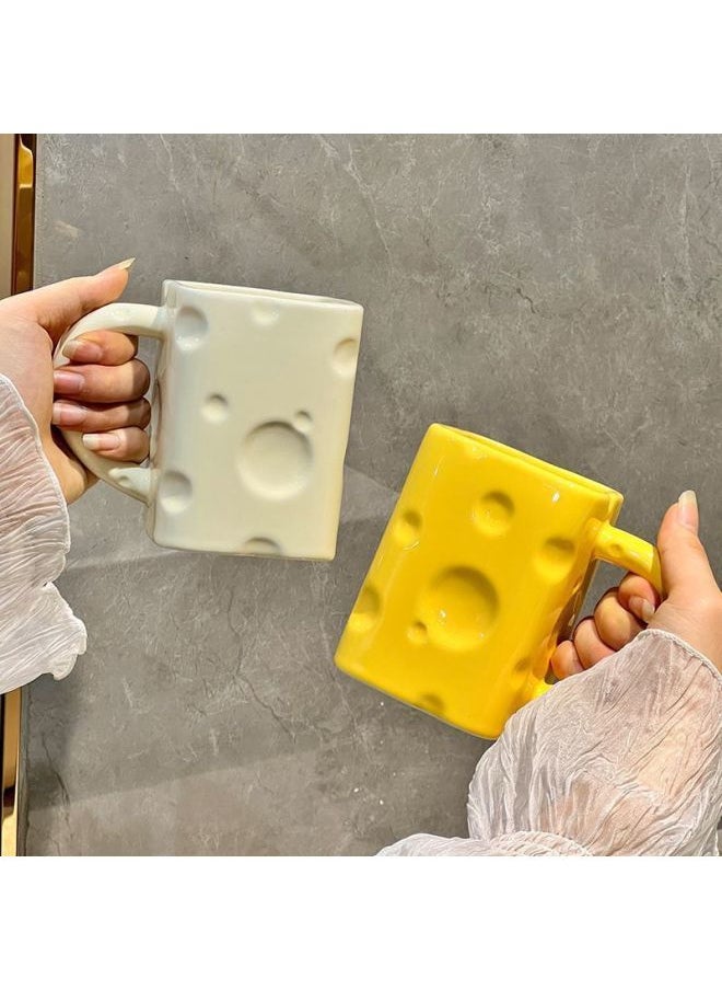 Creative Couple Toothbrushing Set Cheese Design Bathroom Dental Cups High Aesthetic Value Luxury Tooth Goblets Ceramic Mugs-Color:Ceramic Cheese Cup-Milk White-Capacity:Standard
