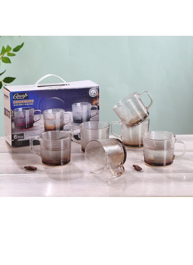 5 Yuan 10 Yuan Glass Milk Cup Two-piece Set With Cup Coffee Cup Suit Opening Promotional Gifts-Colour:Black Tea Cup Six-piece Set With Mixed Pattern Colors 1*12 Set-Capacity:201-300ml