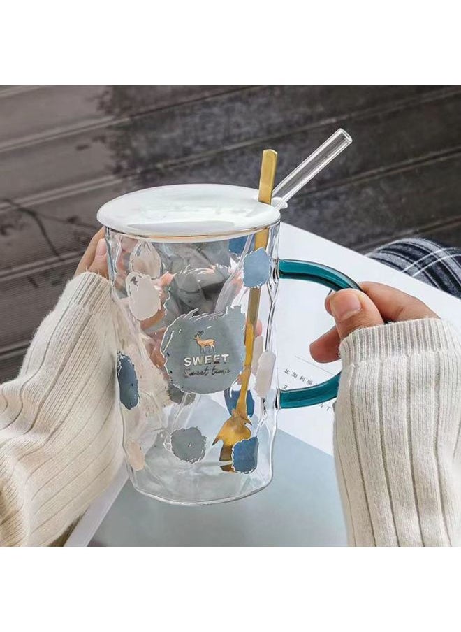 Simple High-Value Cup Women's Large-Capacity Household Glass Cup Milk Breakfast Cup Office Drinking Cup With Lid-Color:Sweet+ Constant Temperature Coaster-Capacity:Standard