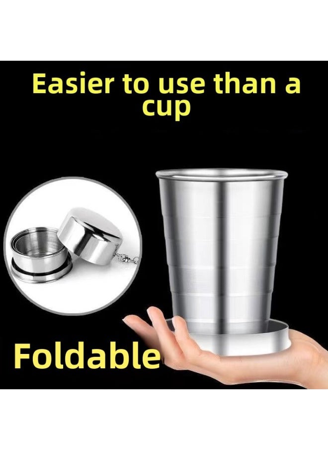 Lightweight Stainless Steel Folding Cup Portable High Temperature Resistant Telescopic Gargle Small Water Cup Outdoor Travel Food Grade Cup-Capacity:Stainless Steel Large 250ML [two Pack]]