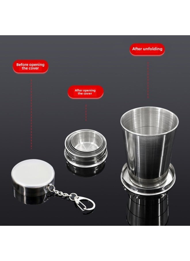 Lightweight Stainless Steel Folding Cup Portable High Temperature Resistant Telescopic Gargle Small Water Cup Outdoor Travel Food Grade Cup-Capacity:Stainless Steel Large 250ML [two Pack]]