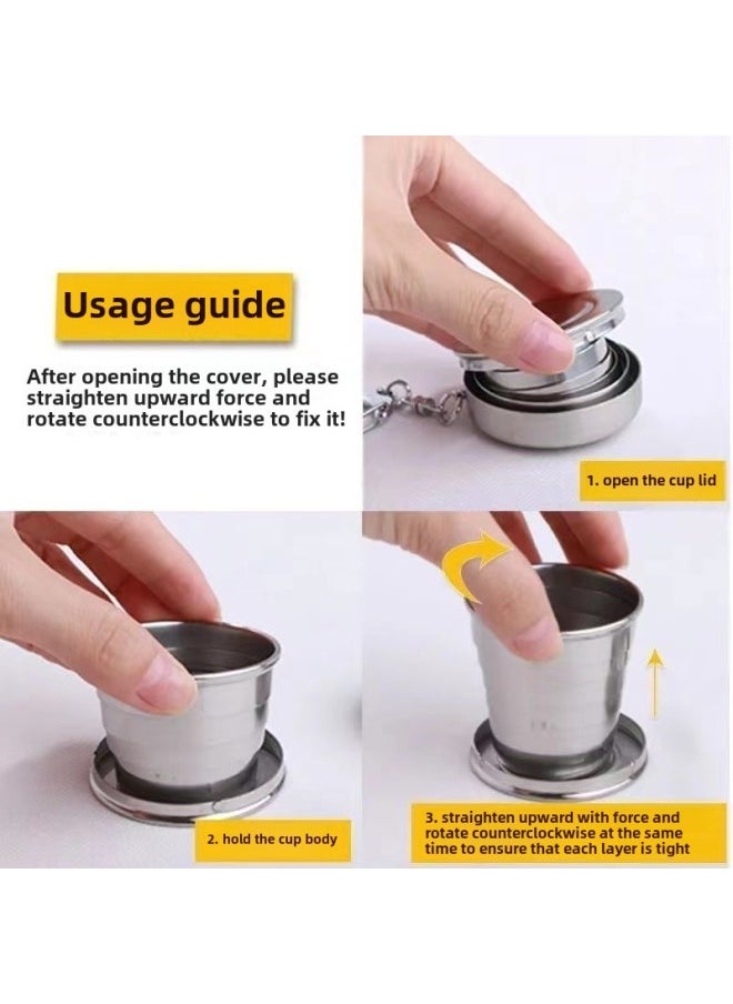 Lightweight Stainless Steel Folding Cup Portable High Temperature Resistant Telescopic Gargle Small Water Cup Outdoor Travel Food Grade Cup-Capacity:Stainless Steel Large 250ML [two Pack]]