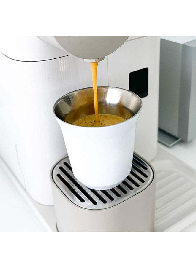 Stainless Steel Double Layer Coffee Mug Capsule Coffee Beer Milk Italian Style Mug Set-Color:White-Capacity:80 Ml