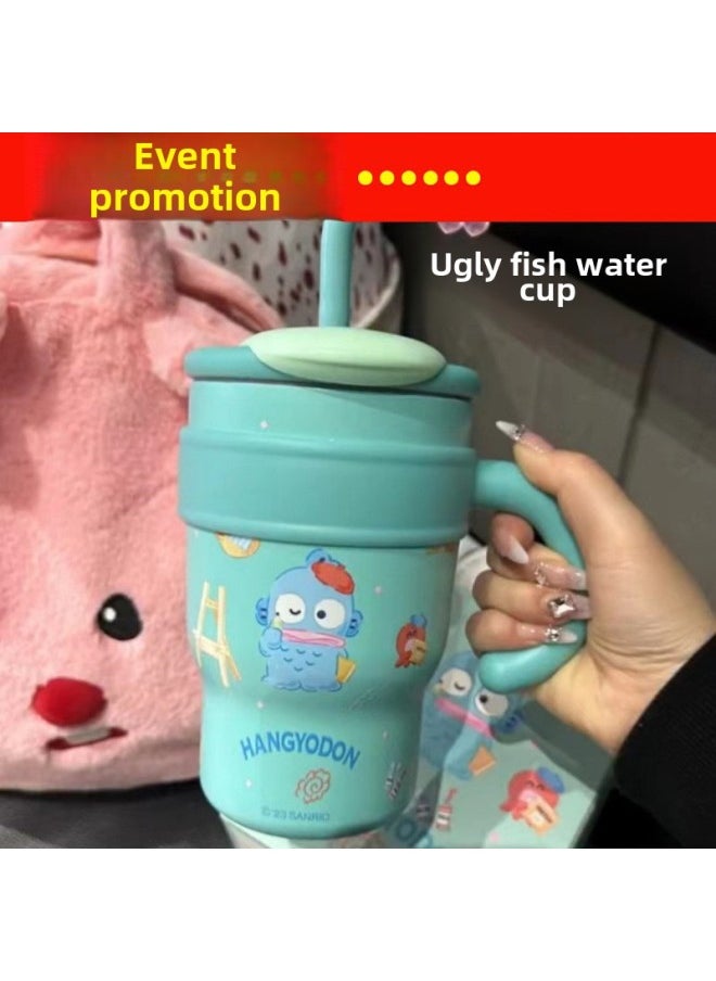 Ugly Fish Water Cup Sanrio Thermos Cup 316 Stainless Steel Ice Mug Girls' Large Capacity Cup With Straw-Color:Pacha Dog 1200ml + Cup Brush And Straw Brush + 3d Stickers-Capacity:Standard
