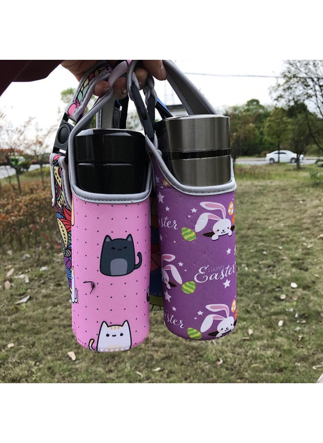 Wholesale Diving Material Cup Cover Crossbody Insulation Glass Protective Cover Cartoon Cute Drop-resistant Water Cup Handbag In Stock-Color:Four Grids-Daisy-Capacity:Small Size 350ml (height Cm)