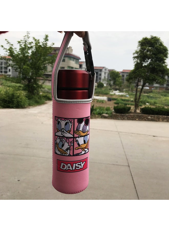 Wholesale Diving Material Cup Cover Crossbody Insulation Glass Protective Cover Cartoon Cute Drop-resistant Water Cup Handbag In Stock-Color:Four Grids-Daisy-Capacity:Small Size 350ml (height Cm)