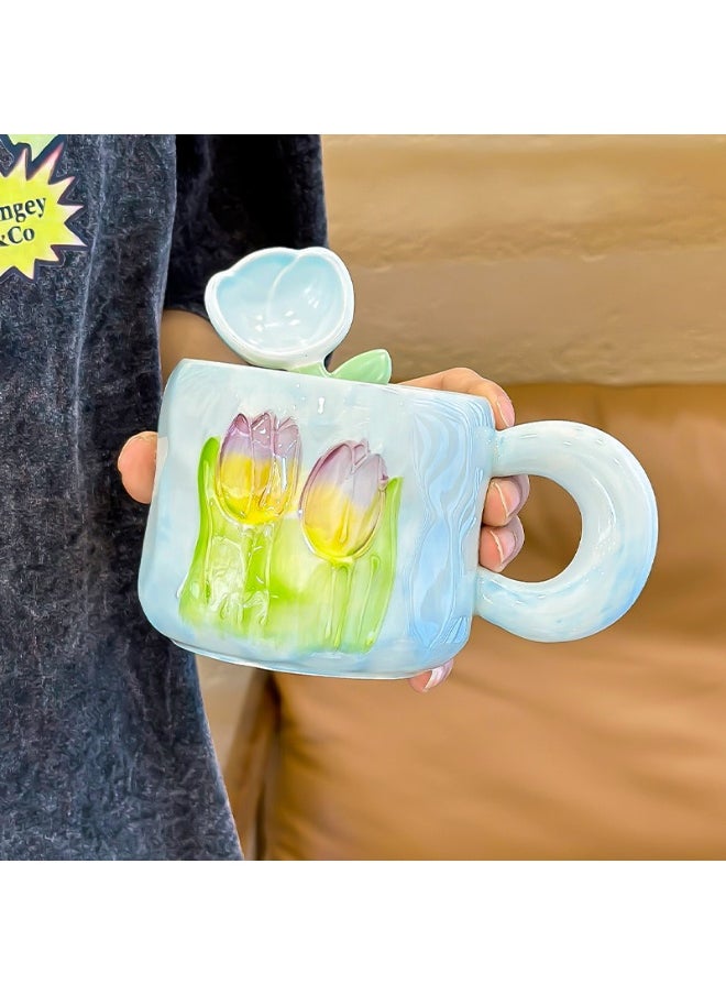 Personality Cute Tulip Flower Coffee Mug Ceramic Mug 450ml