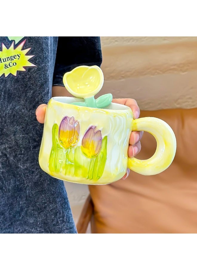 Personality Cute Tulip Flower Coffee Mug Ceramic Mug 450ml