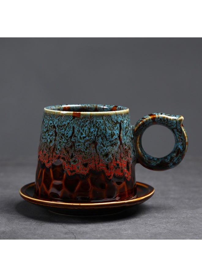 Retro Creative Coarse Pottery Coffee Mug with Plate Niche Design Ceramic Kiln Tea Cup 200ml