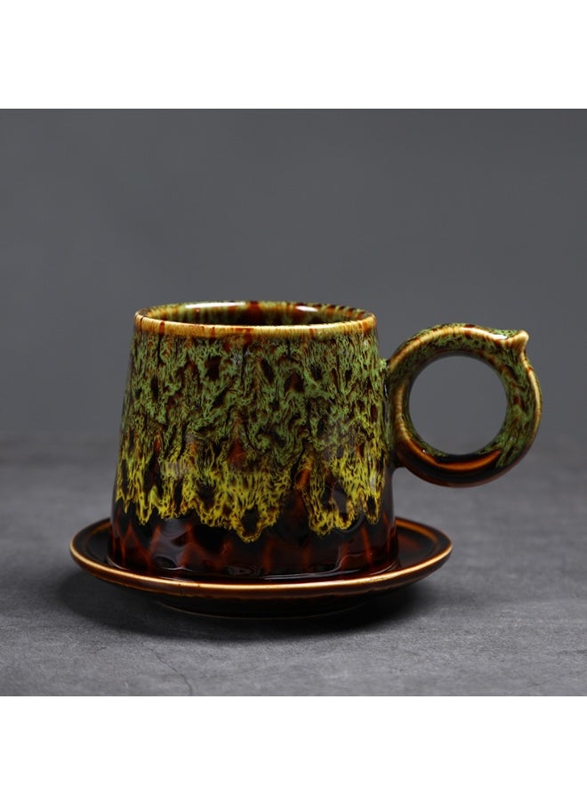 Retro Creative Coarse Pottery Coffee Mug with Plate Niche Design Ceramic Kiln Tea Cup 200ml