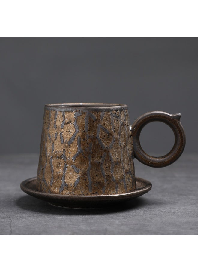 Retro Creative Coarse Pottery Coffee Mug with Plate Niche Design Ceramic Kiln Tea Cup 200ml