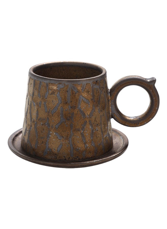 Retro Creative Coarse Pottery Coffee Mug with Plate Niche Design Ceramic Kiln Tea Cup 200ml