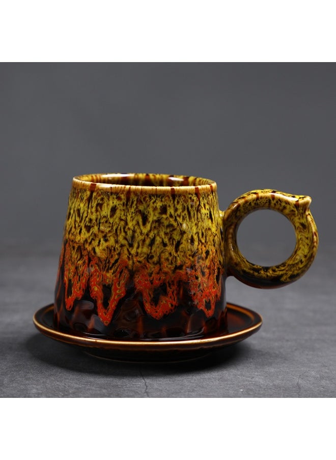 Retro Creative Coarse Pottery Coffee Mug with Plate Niche Design Ceramic Kiln Tea Cup 200ml