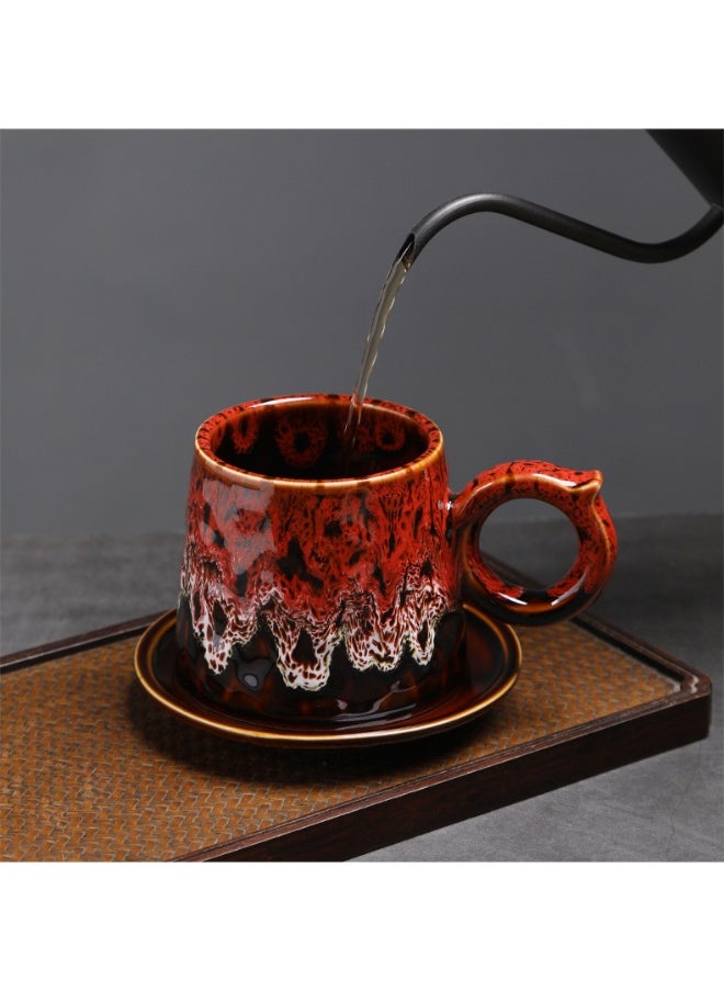 Retro Creative Coarse Pottery Coffee Mug with Plate Niche Design Ceramic Kiln Tea Cup 200ml