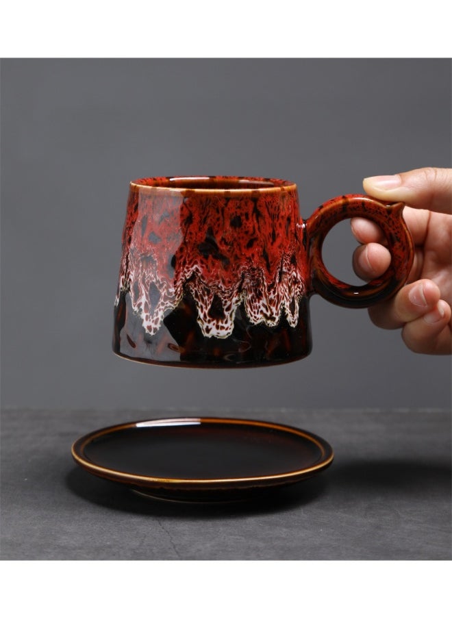 Retro Creative Coarse Pottery Coffee Mug with Plate Niche Design Ceramic Kiln Tea Cup 200ml