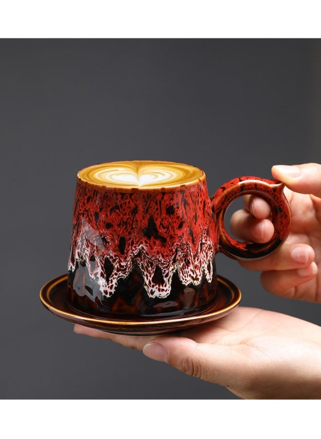 Retro Creative Coarse Pottery Coffee Mug with Plate Niche Design Ceramic Kiln Tea Cup 200ml