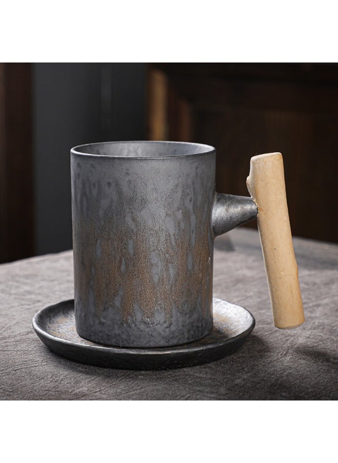 Retro Creative Coarse Pottery Coffee Mug with Saucer Niche Design Ceramic Kiln Tea Cup