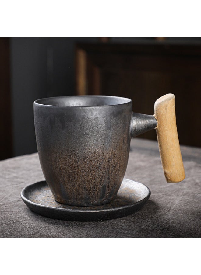 Retro Creative Coarse Pottery Coffee Mug with Saucer Niche Design Ceramic Kiln Tea Cup