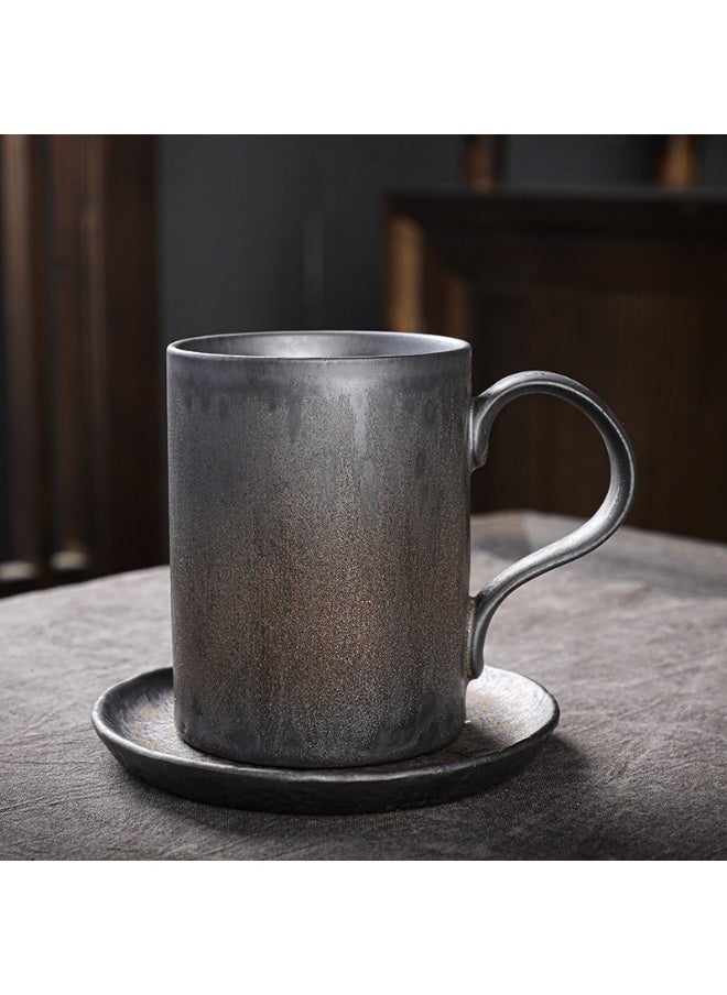 Retro Creative Coarse Pottery Coffee Mug with Saucer Niche Design Ceramic Kiln Tea Cup