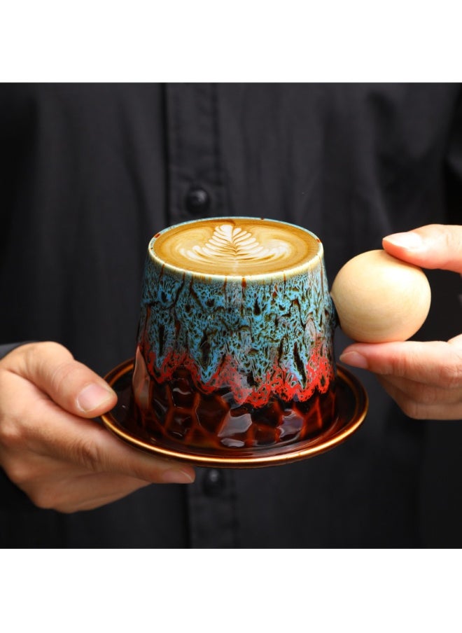 Retro Creative Coarse Pottery Coffee Mug with Saucer Niche Design Ceramic Kiln Tea Cup 200ml