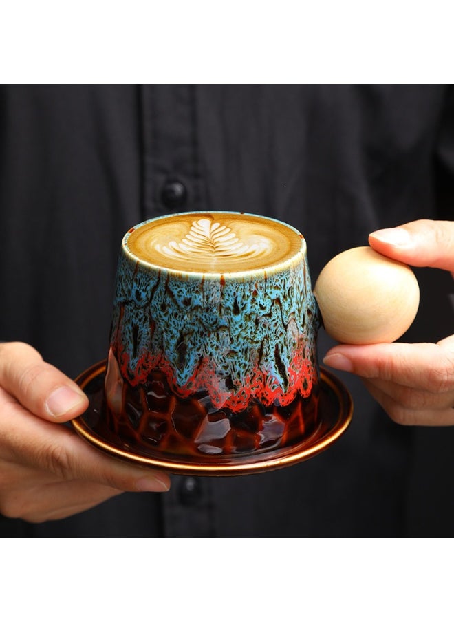 Retro Creative Coarse Pottery Coffee Mug with Saucer Niche Design Ceramic Kiln Tea Cup 200ml