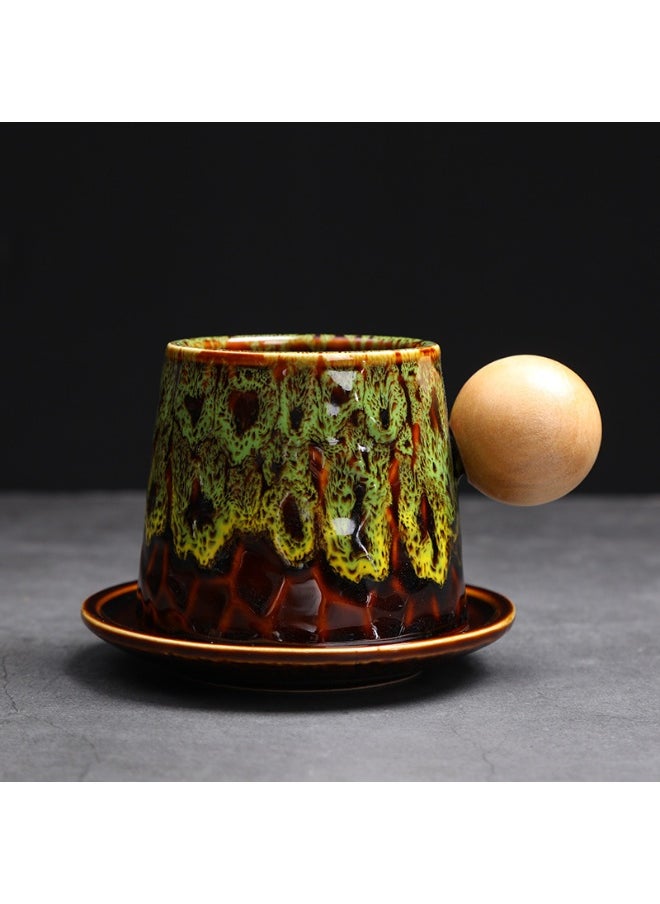 Retro Creative Coarse Pottery Coffee Mug with Saucer Niche Design Ceramic Kiln Tea Cup 200ml