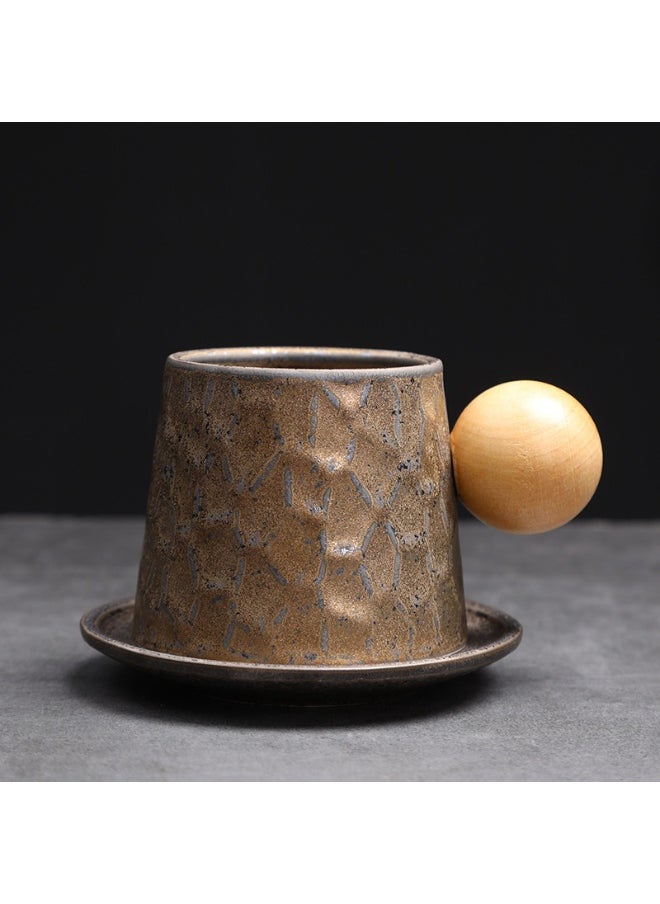 Retro Creative Coarse Pottery Coffee Mug with Saucer Niche Design Ceramic Kiln Tea Cup 200ml