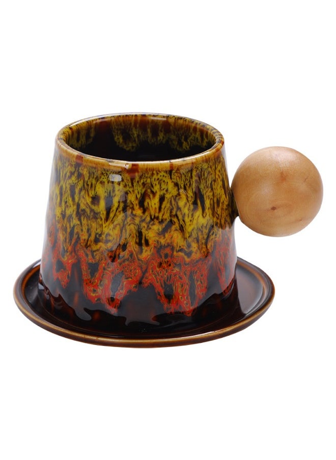 Retro Creative Coarse Pottery Coffee Mug with Saucer Niche Design Ceramic Kiln Tea Cup 200ml