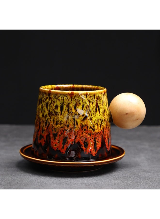Retro Creative Coarse Pottery Coffee Mug with Saucer Niche Design Ceramic Kiln Tea Cup 200ml