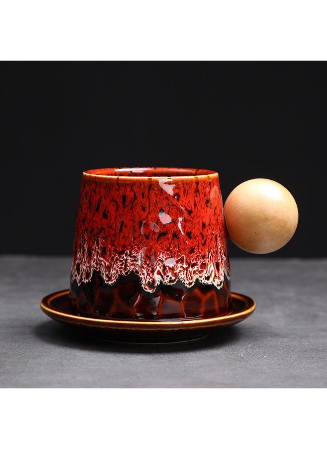 Retro Creative Coarse Pottery Coffee Mug with Saucer Niche Design Ceramic Kiln Tea Cup 200ml